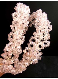 Дизайнерска диадема с кристали Сваровски в розово на два реда за абитуриентска прическа - модел Rose Essence